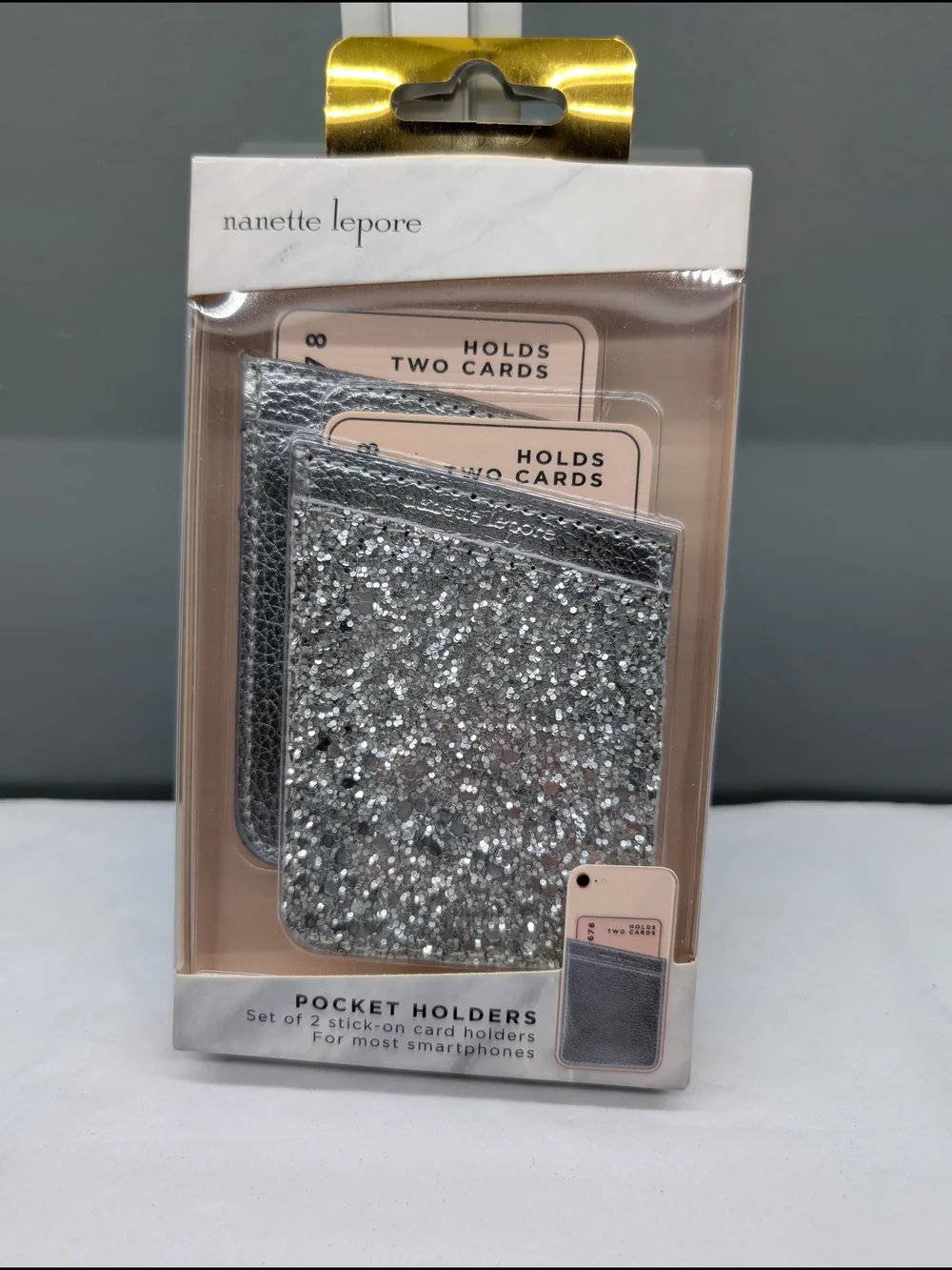 Nanette Lepore Silver Glitter Pocket Card Holders